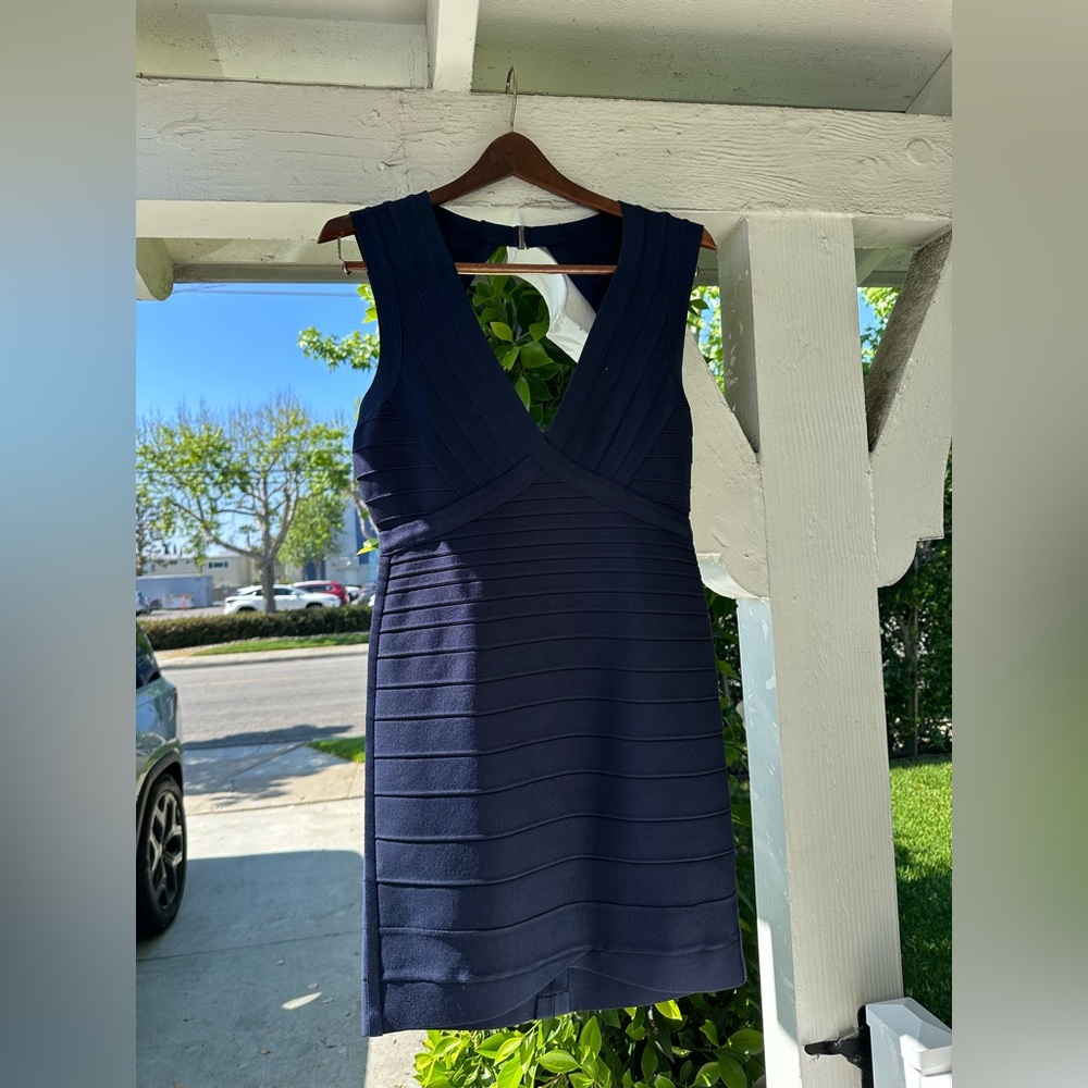 Authentic Herve Leger navy mini bandage dress